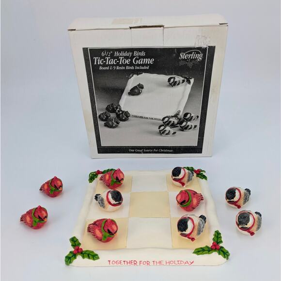 Holiday Birds Resin Tic-Tac-Toe Game Cardinals Chickadees Christmas Winter Fun - Picture 1 of 15